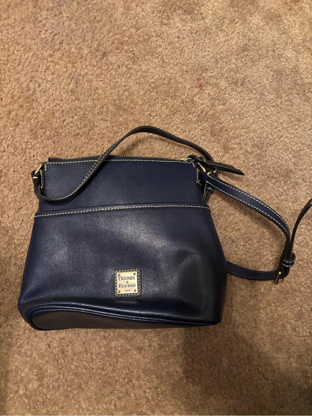 Dooney & Bourke Saffiano Leather Letter Carrier Crossbody Bag Navy Marine Blue